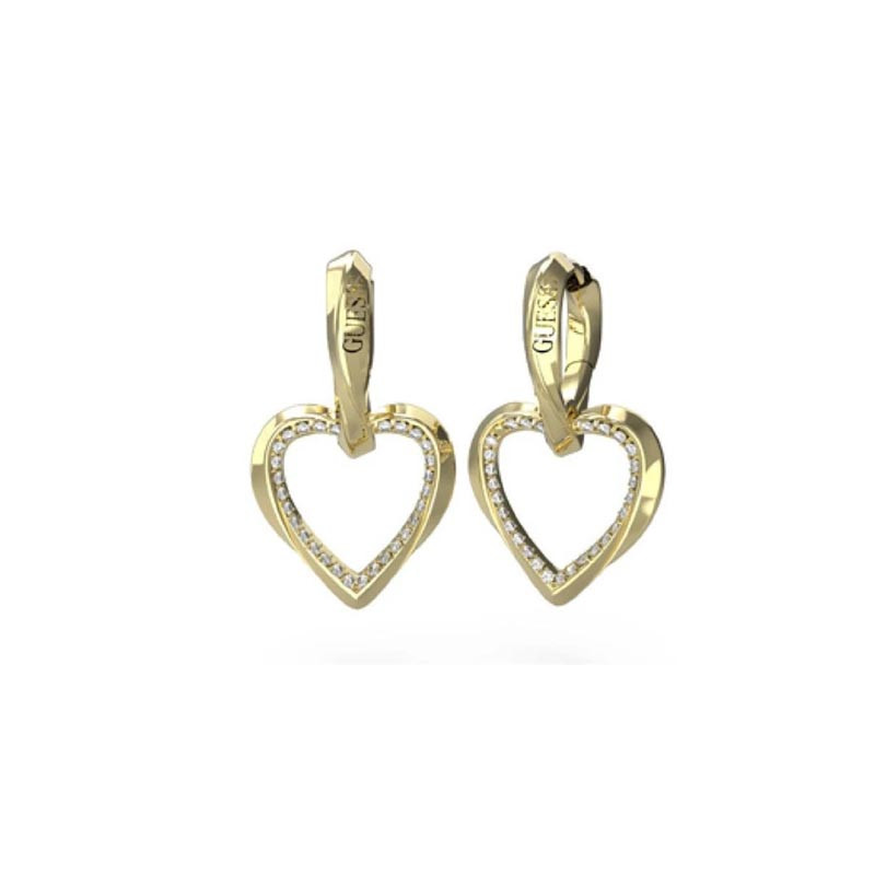 Boucles d'oreilles Guess, Coeur, en acier doré et strass
