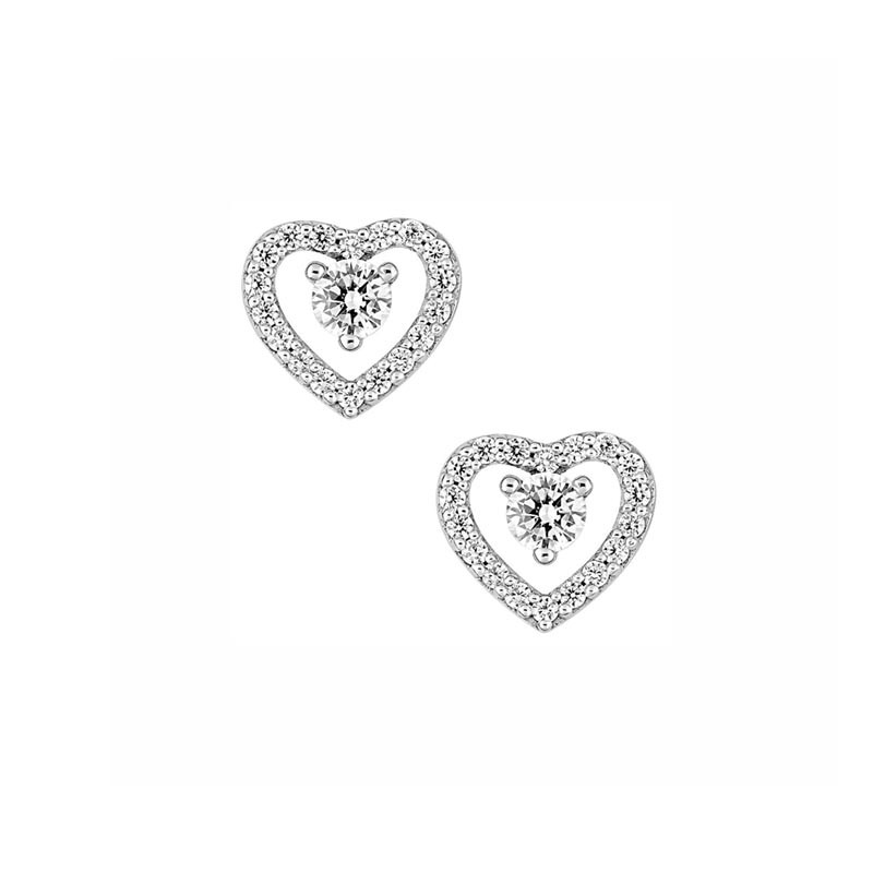 Boucles d'oreilles Coeurs romantiques, en argent et oxydes