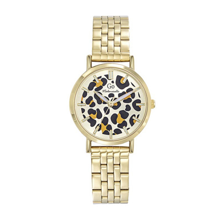 Montre GO Léopard, 695635, cadran léopard et bracelet mailles dorées