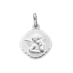 Médaille Ange arrondie, en or blanc 750 millièmes