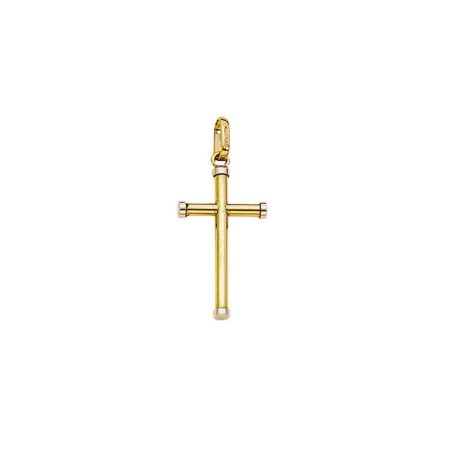 Pendentif Croix bicolore, en fil rond, en or jaune 750 millièmes