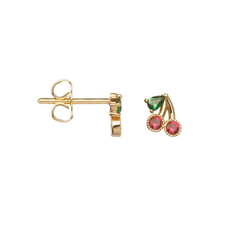 Boucles d'oreilles Cerises empierrées, en plaqué or