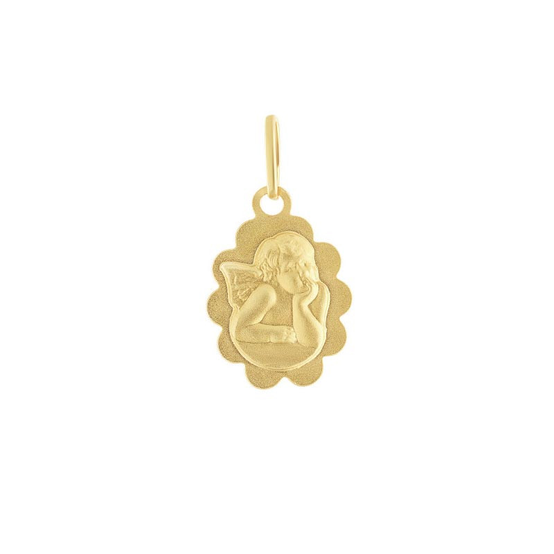 Médaille Ange ovale festonné, en plaqué or