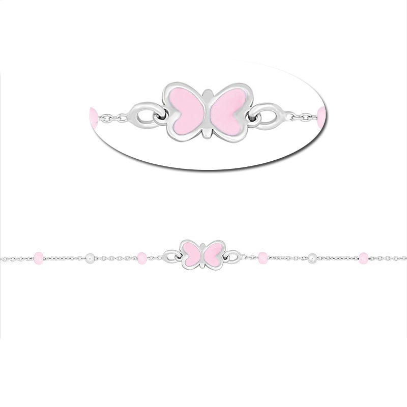 Bracelet Papillon rose, en argent