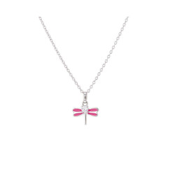 Collier Libellule rose, en argent.
