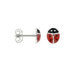 Boucles d'oreilles Coccinelles rouges et noires, en argent
