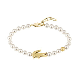 Bracelet Lacoste Perles blanches et crocodile jaune