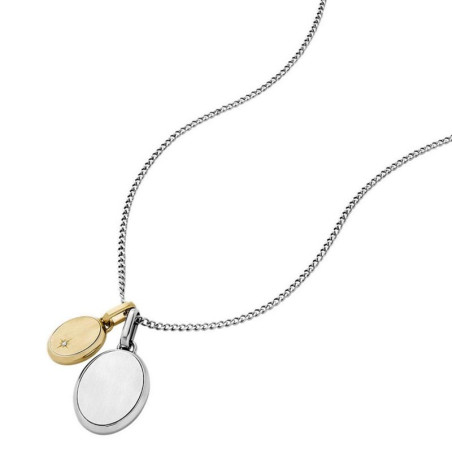 Collier Fossil double médailles, en acier pour homme