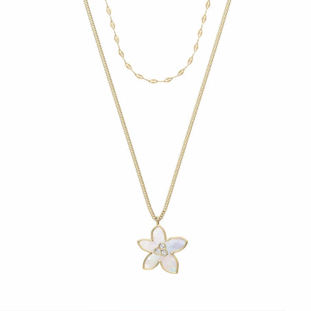 Collier Fleur nacré, Fossil, en acier doré
