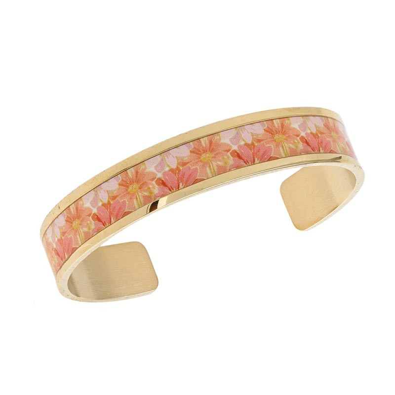 Bracelet Fin Louise's Garden, Zinnia, en acier doré