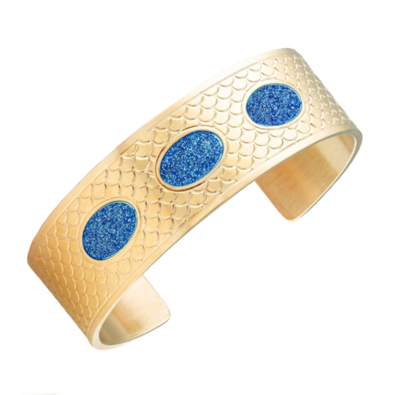 Bracelet Large Louise's Garden, Ecailles dorée - glitter bleu - MOSERP02
