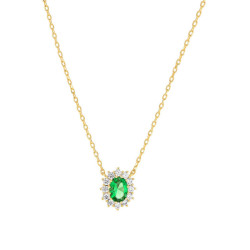 Collier pendentif Marguerite verte, en plaqué or