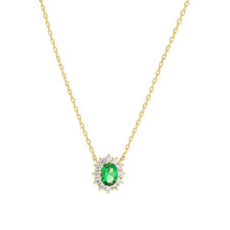 Collier pendentif Marguerite verte, en plaqué or