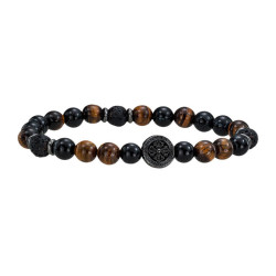 Bracelet Jourdan, Yasur, oeil de tigre et motif acier noir