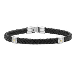 Bracelet Jourdan, Hudson, cuir tressé noir