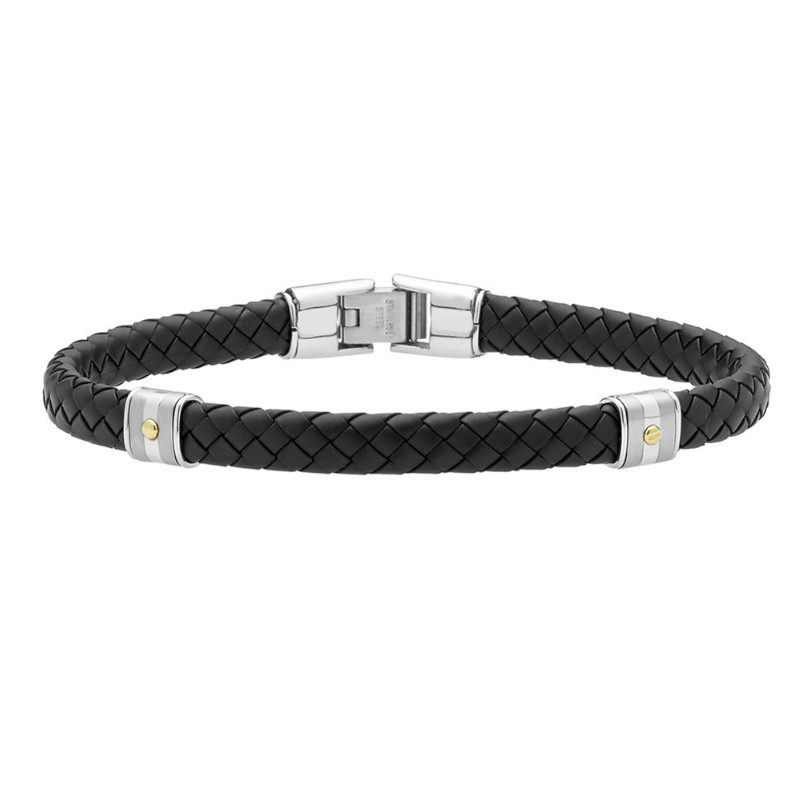 Bracelet Jourdan, Hudson, cuir tressé noir
