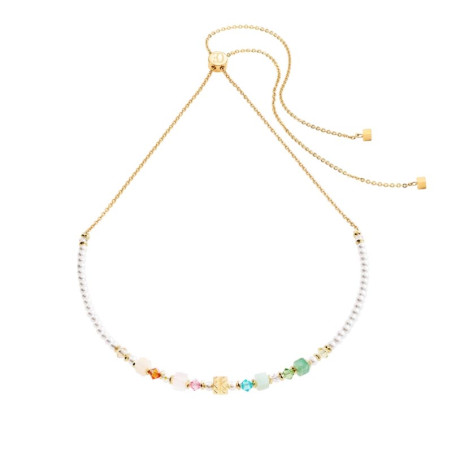 Collier Coeur de Lion, Teintes pastel et perles blanches.