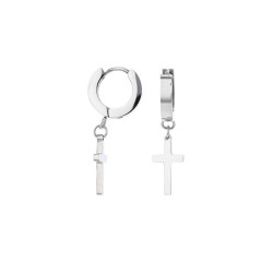 Créoles avec Croix Harvey Stone, en acier