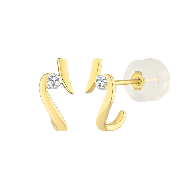 Boucles d'oreilles Fantaisie bicolore diamant, en or 375 millièmes