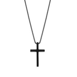 Collier Croix Noire Lotus Style, en acier
