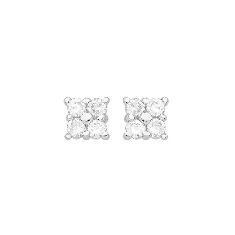 Boucles d'oreilles Carrées 4 Oxydes de zirconium et argent