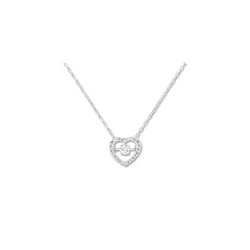 Collier Coeur, chaine maille forcat avec pendentif forme coeur serti d'Oxydes, en or 9 carats.