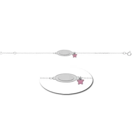 Bracelet Identité, plaque forme ovale avec breloque Etoile rose, en argent