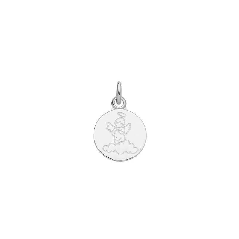 Médaille Ange, dessin style enfantin, en or gris 9 carats