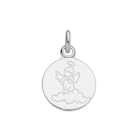 Médaille Ange, dessin style enfantin, en or gris 9 carats