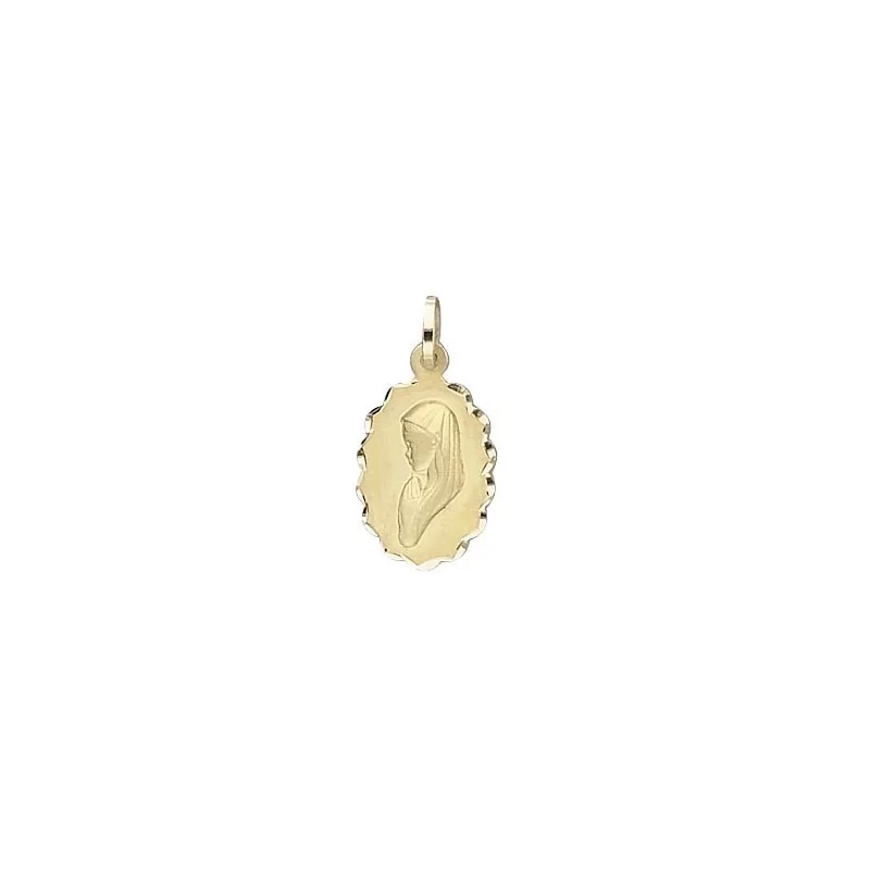 Médaille Vierge ovale, bords dentelés, en or 18 carats