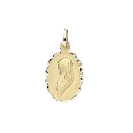Médaille Vierge ovale, bords dentelés, en or 18 carats