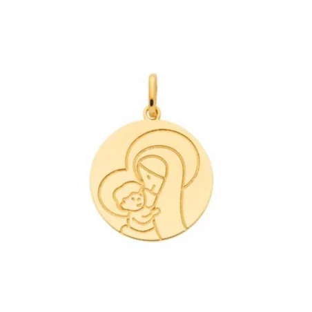 Médaille Vierge et son enfant, forme ronde, en or 18 carats