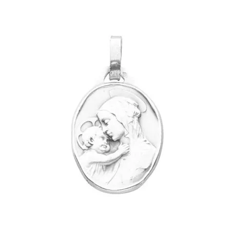 Médaille Vierge et son enfant, forme ovale, en argent