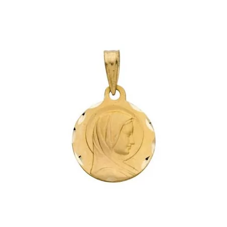 Médaille Vierge, forme ronde, bords diamantés, en or 9 carats