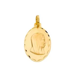 Médaille Vierge, forme ovale, bords diamantés, en or 9 carats