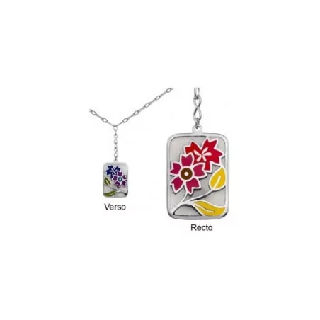 Collier Kenzo, Ligne Identité, collier chaîne fantaisie avec un pendentif forme plaque avec motifs de fleurs 