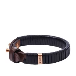 Bracelet Vintage Casual, Fossil, bracelet en cuir noir et marron avec un effet enroulé. JA6686791