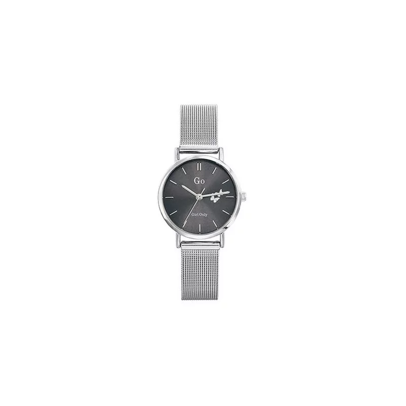 Montre GO, cadran rond noir et bracelet milanais argenté, 695959