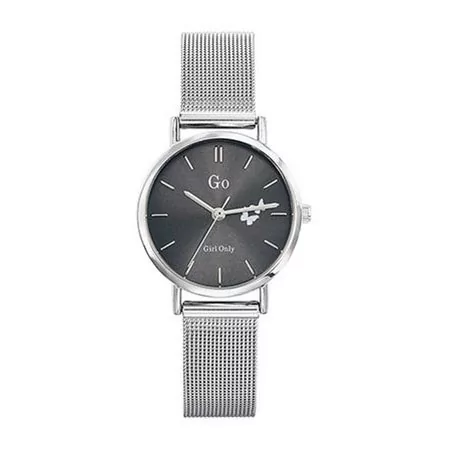 Montre GO, cadran rond noir et bracelet milanais argenté, 695959