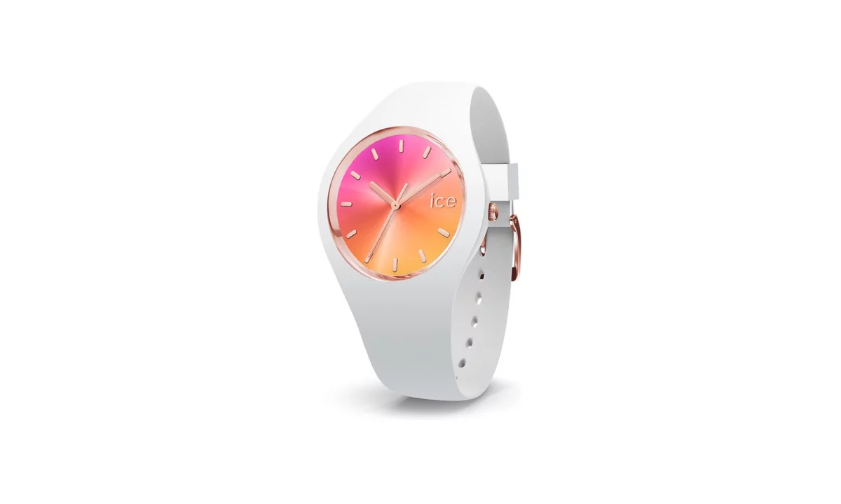 Montre ICE Sunset California Pour Femme - Cadran Dégradé Rose/orange, Bracelet Silicone Blanc
