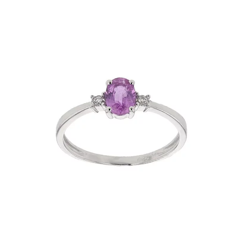 Bague Solitaire avec un Saphir Rose, en or 18 carats