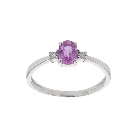 Bague Solitaire avec un Saphir Rose, en or 18 carats