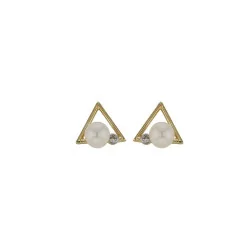 Boucles d'oreilles Triangles ornées d'une perle blanche