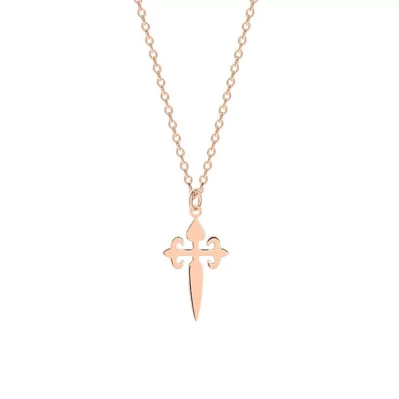 Collier Croix de Saint Jacques en plaqué rose doré