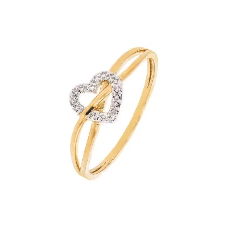 Bague Coeur bicolore, avec diamants, en or 9 carats