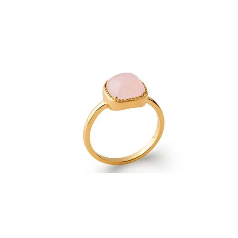 Bague solitaire Quartz rose et plaqué or