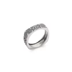 Bague carré style aztèque, en argent