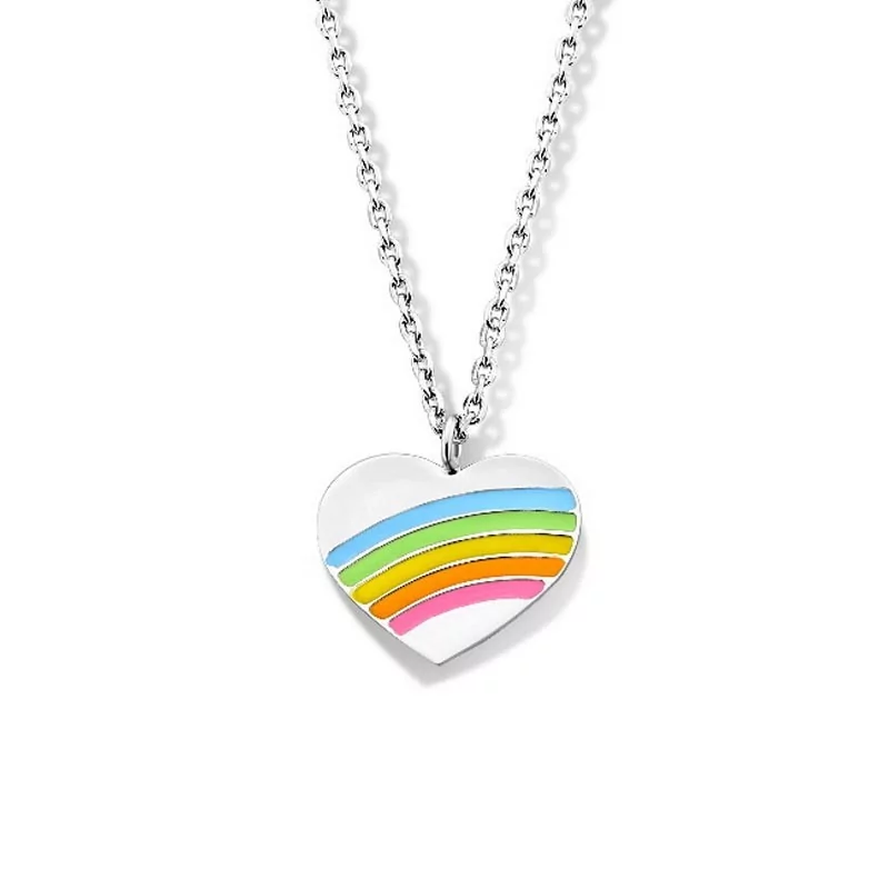 Collier Naiomy Princess, Coeur Arc en Ciel, en argent