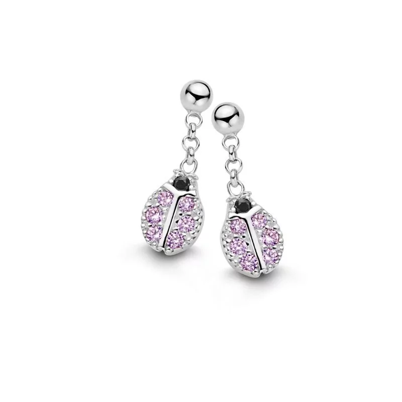 Boucles d'oreilles Naiomy Princess, Coccinelles brillantes et pendantes, avec oxydes de zirconium et en argent