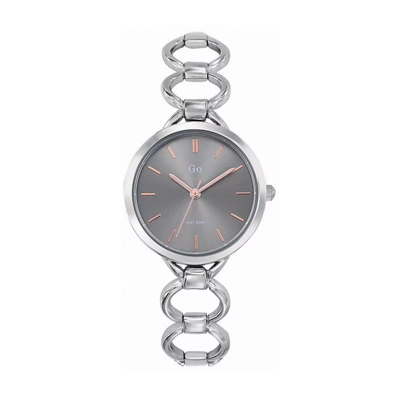 Montre GO, cadran rond gris, bracelet mailles rondes ajourés -695212